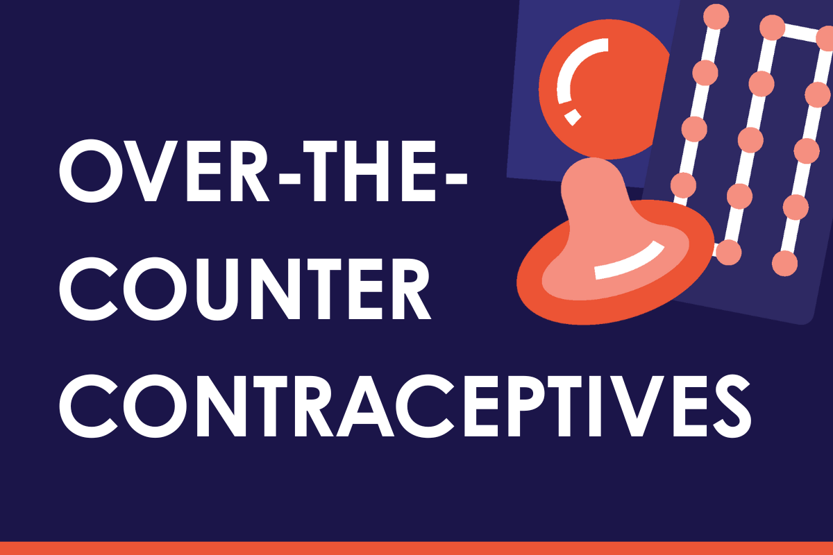 Illustration of contraceptives with text: "Over-the-counter contraceptives".
