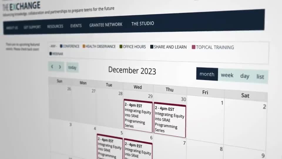 Screenshot of The Exchange Events Calendar.