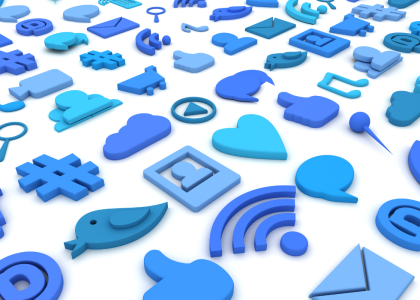 Blue social media symbols.